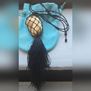 Tiffany & Co. 18k Gold Lacquer Bean Tassel Silk Cord Necklace